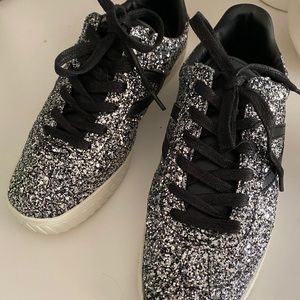 Tretorn black silver sequin sneakers 8.5 new